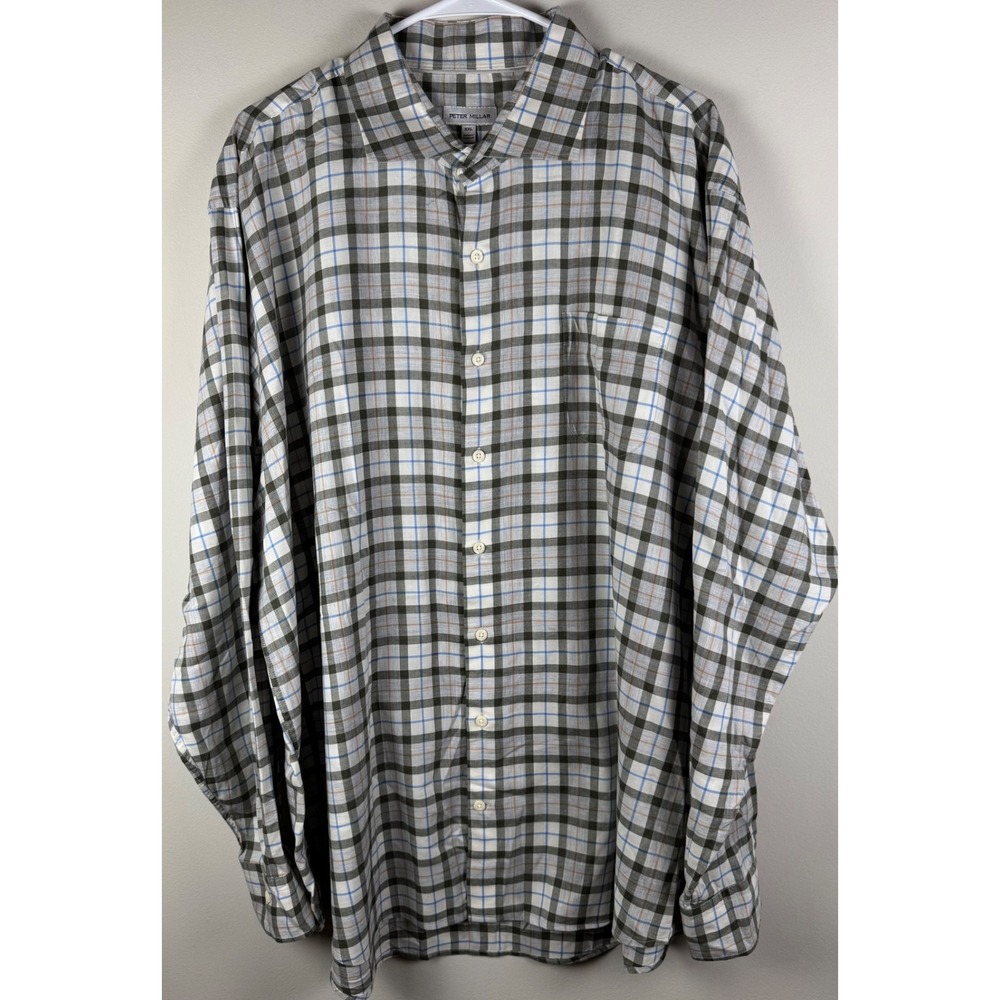 Peter Millar Plaid Button‎ Down Shirt Long Sleeve Casual Dress Cotton, Men's XXL